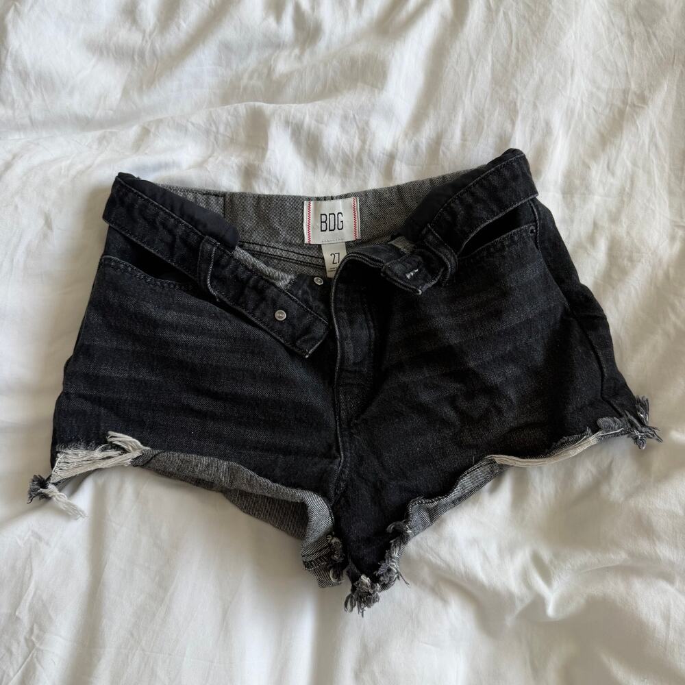 BDG Women's Foldover Waistband Denim Shorts Raw Size 27 Black